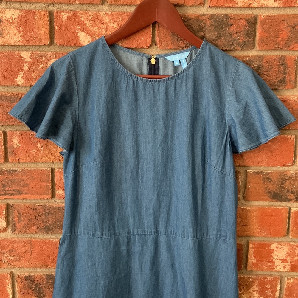 Draper James Ruffle Sleeve Chambray Blue Denim Dress - Picture 6 of 10
